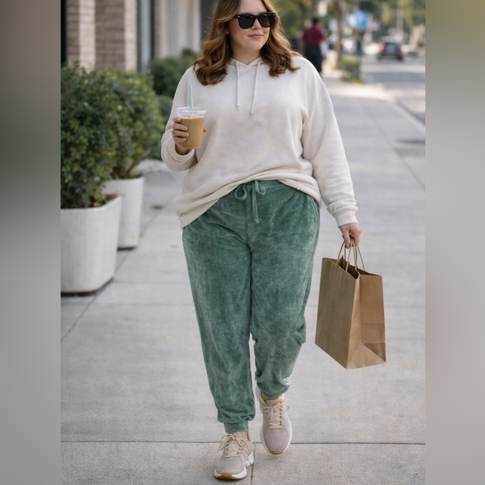 Victoria’s Secret Velour Joggers XL Sage Green Lounge Pants Soft Cozy Athleisure - Picture 1 of 5